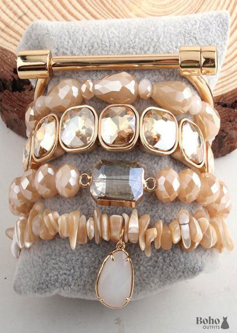 Boho Bracelet, RH Bracelet Set, Cubic Zircon Ball, Natural Stones Ball in Black and White